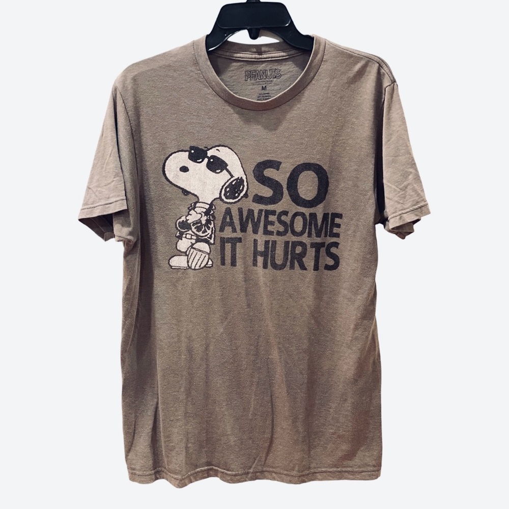 Snoopy Peanuts So Awesome It Hurts Graphic Tee TShirt Gray Black M Cartoon